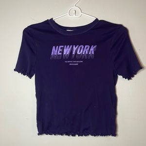 Purple “New York” Lettuce Trimmed Crop Top